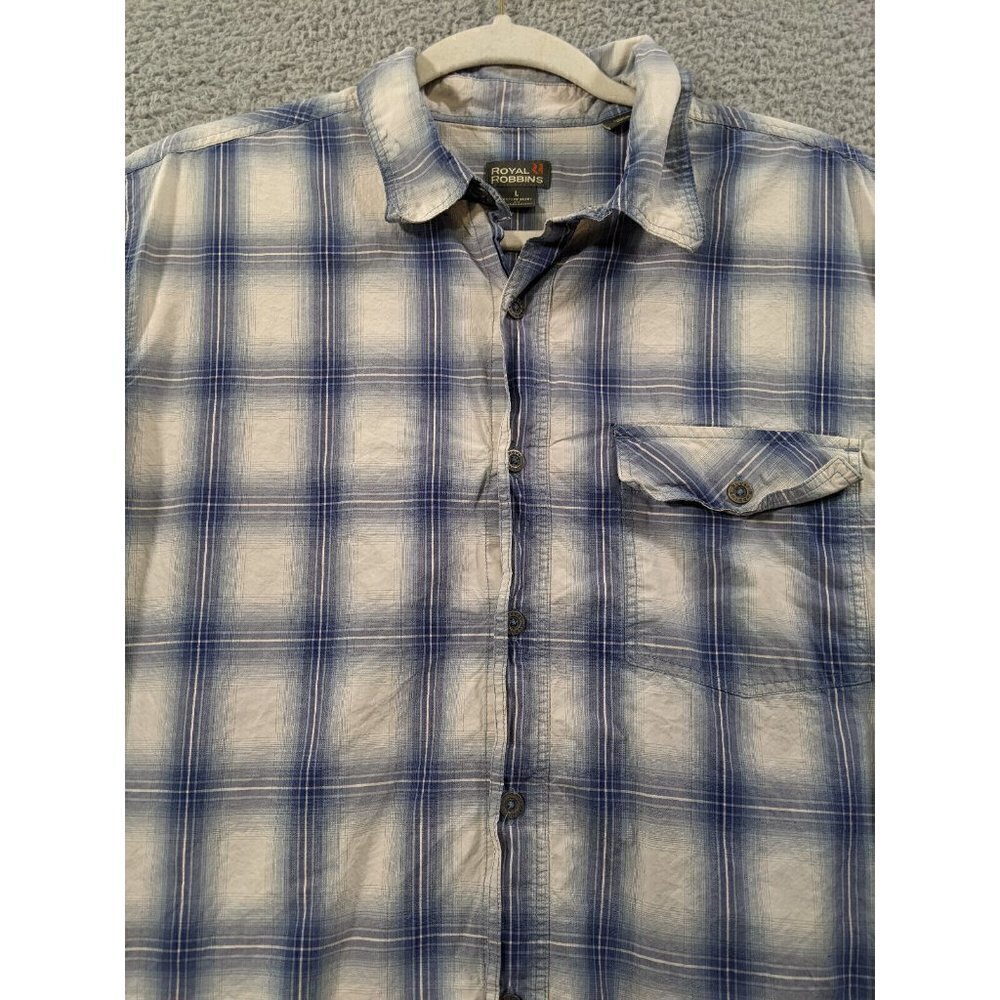 Royal Robbins Button Shirt Mens Large L Contemporary Fit Plaid Blue White - Picture 10 of 10
